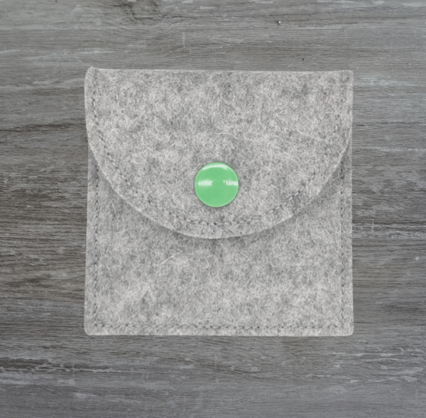 Rosenkranztasche in Hellgrau meliert, Fisch, Kreuz