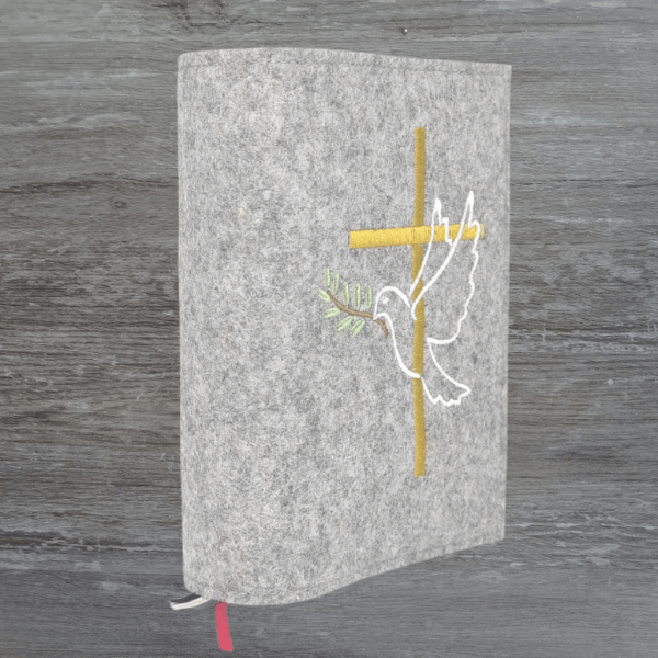 Wosadnikhülle in hellgrau meliert, Kreuz, Taube