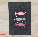 Gotteslobhülle in anthrazit meliert, Fische, Punkte