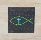 Rosenkranztasche in Anthrazit meliert, Fisch, Kreuz