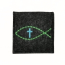 Rosenkranztasche Anthrazit meliert, Fisch, Kreuz
