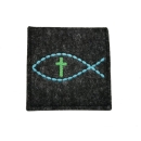 Rosenkranztasche Anthrazit meliert, Fisch, Kreuz