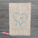 Gotteslobhülle in beige meliert, Herz, Kreuz