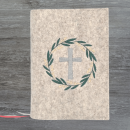 Wosadnikhülle in beige meliert, Kreuz, Blätterkranz