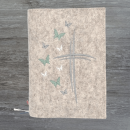 Wosadnikhülle in beige meliert, Kreuze, Schmetterlinge