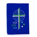 Wosadnikhülle, Gotteslobhülle in Royalblau, Kreuze, Kreise, Fische