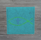 Rosenkranztasche in lagune meliert, Fisch, Kreuz