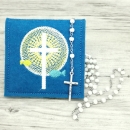 Rosenkranztasche Petrol, Kreuz, Kreis, Fische