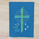 Wosadnikhülle in petrol, Kreuze, Kreise, Fische