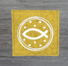 Rosenkranztasche in Senf meliert, Kreis, Fisch