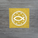 Rosenkranztasche in senf meliert, Kreis, Fisch