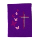 Wosadnikhülle, Gotteslobhülle in Violett, Kreuze, Schmetterlinge