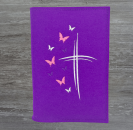 Gotteslobhülle in violett, Kreuze, Schmetterlinge