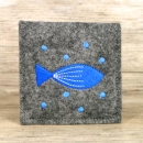 Rosenkranztasche Dunkelgrau meliert, Fisch, Punkte