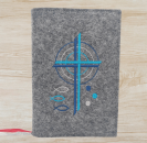 Gotteslobhülle in Dunkelgrau, Kreuze, Kreise, Fische, Punkte