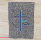 Wosadnikhülle in Dunkelgrau meliert, Kreuze, Fische