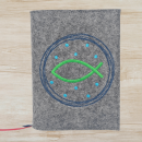 Wosadnikhülle in dunkelgrau meliert, Fisch, Punkte, Kreise