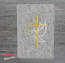 Gotteslobhülle in hellgrau meliert, Kreuz, Taube