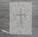 Gotteslobhülle in hellgrau meliert, Kreuze, Kreise, Punkte