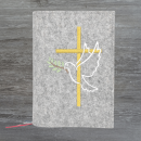 Wosadnikhülle in hellgrau meliert, Kreuz, Taube